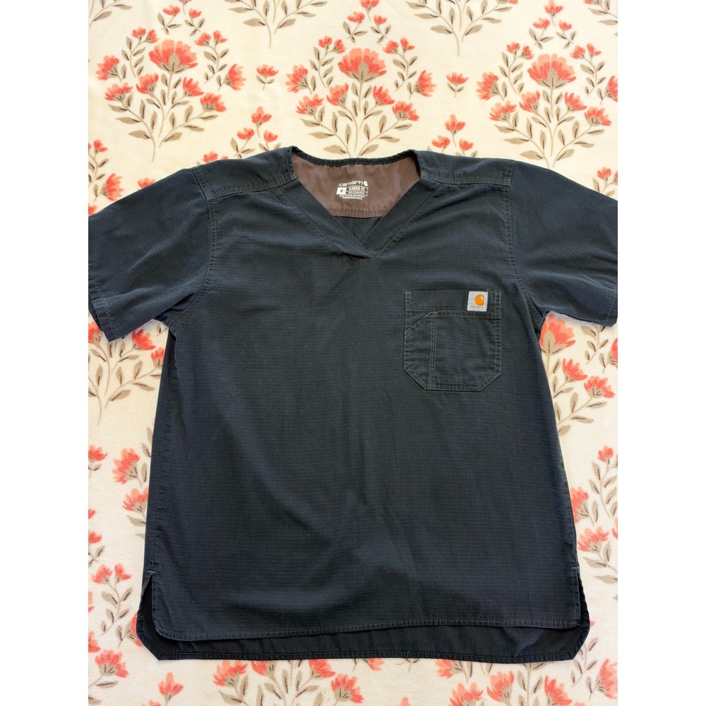 Carhartt Mens Ripstop Utility Scrub Top Medium Black C15108 Classic Fit V-Neck